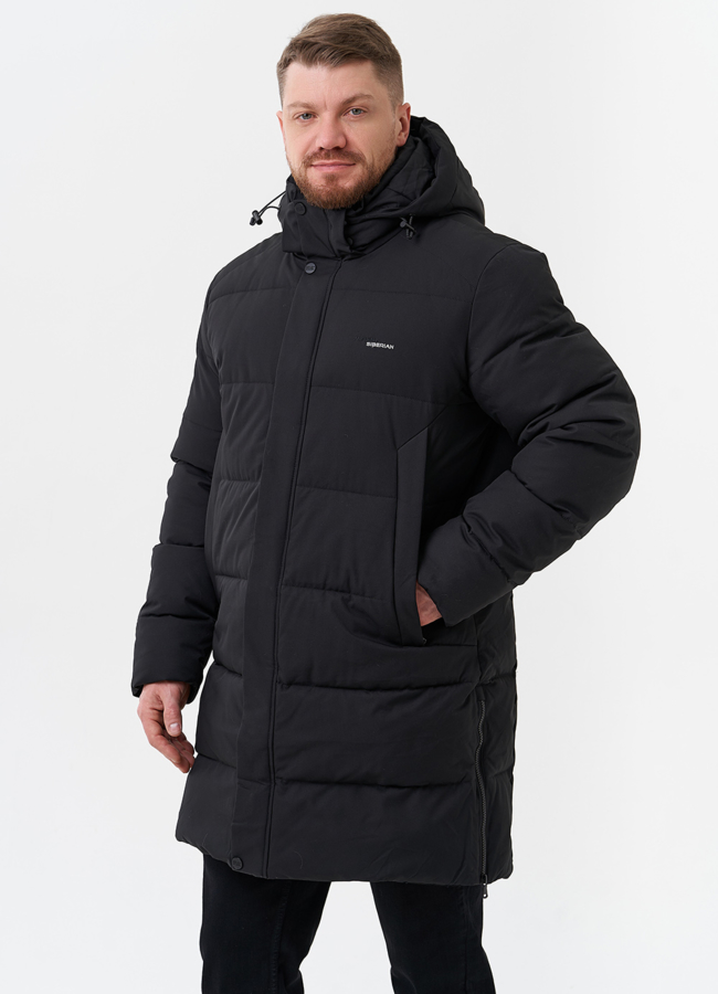 Мужской пуховик с капюшоном  модель № 28269 меха малина