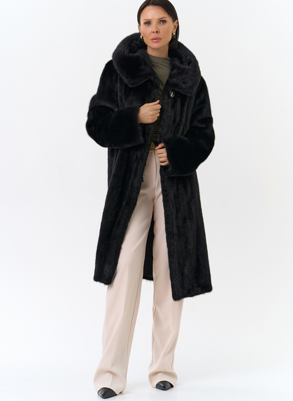 Черная норковая шуба с капюшоном