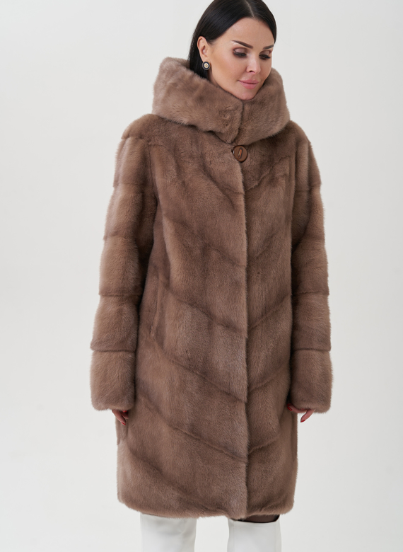 Норковая шуба с капюшоном 