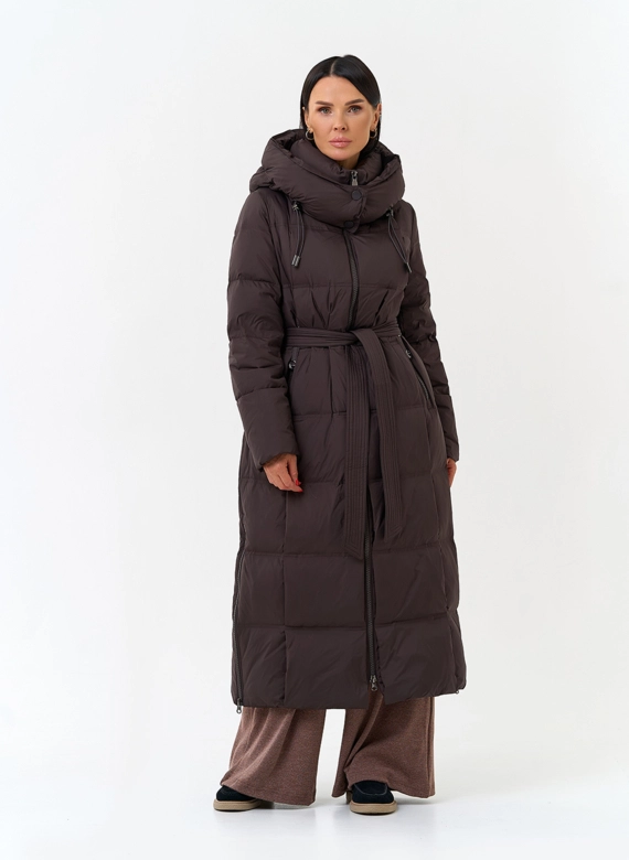 Женский длинный пуховик с капюшоном фото