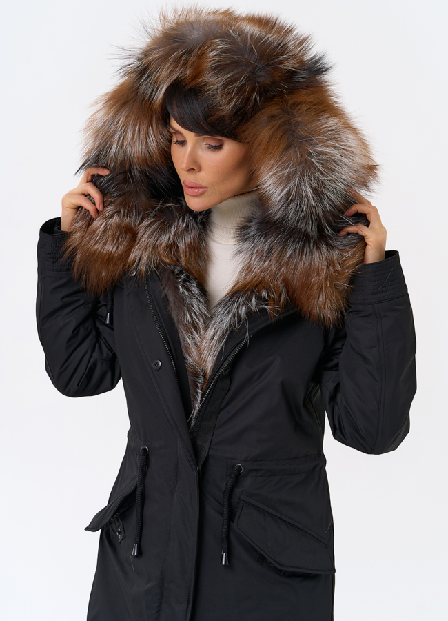Женская парка с капюшоном из меха чернобурой лисы модель № 31992 универмаг малина