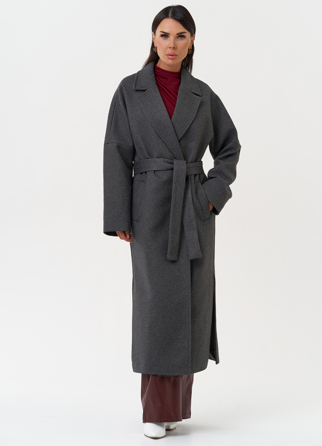 Длинное женское пальто с поясом модель № 31211 меха малина