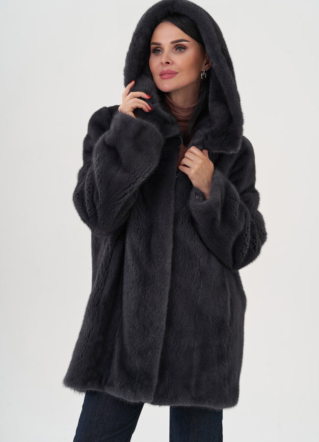 Шуба из норки в цвете графит модель № 31328 универмаг малина