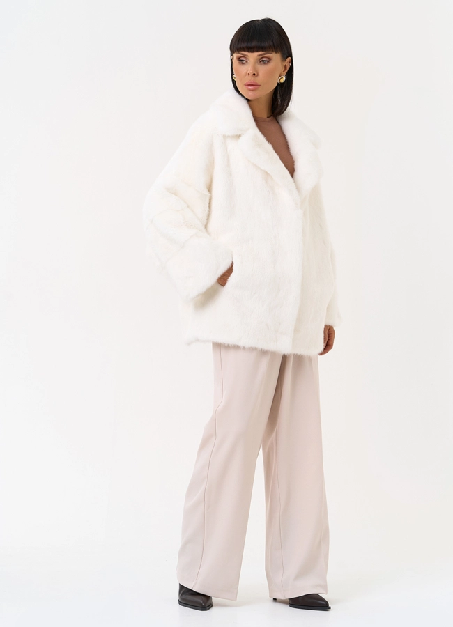 фото Шуба из меха норки белого цвета модель № 31378 фото