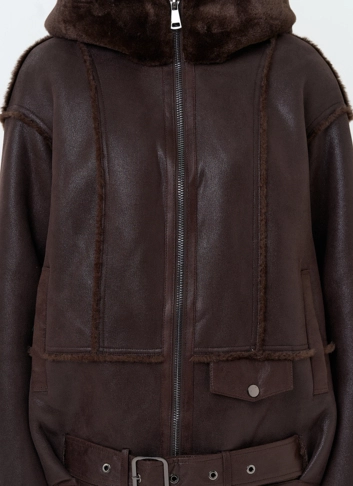 Женская дубленка бомбер из эко замши
