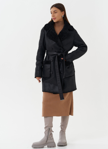 Женская двухсторонняя дубленка из эко кожи