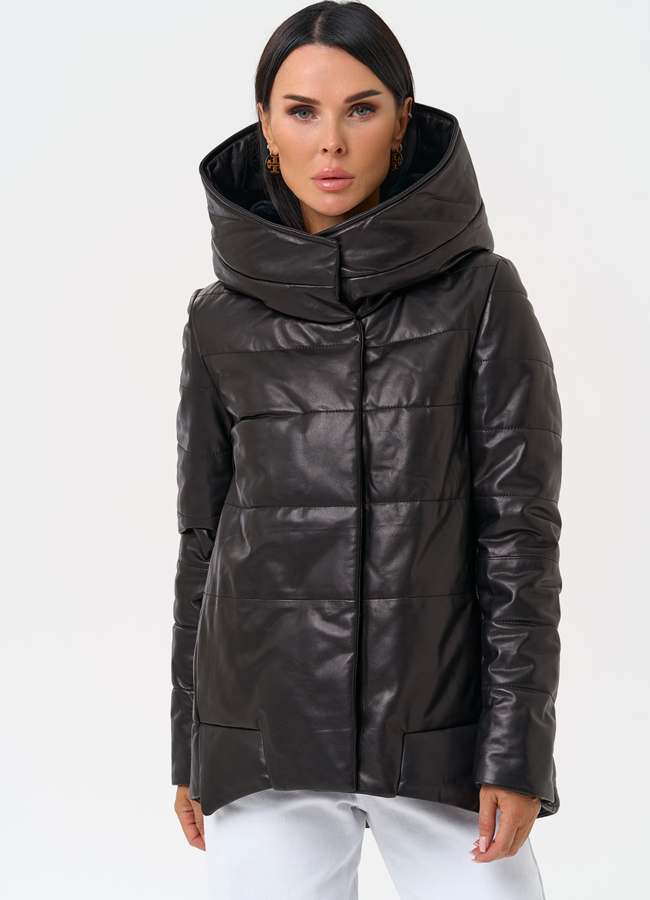 Теплая куртка из натуральной кожи модель № 75324 меха малина