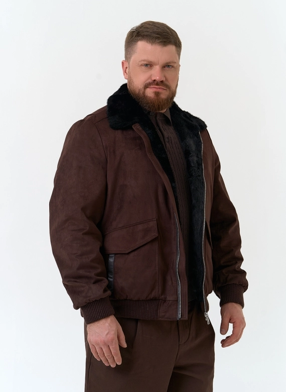Мужская утепленная куртка из эко замши фото