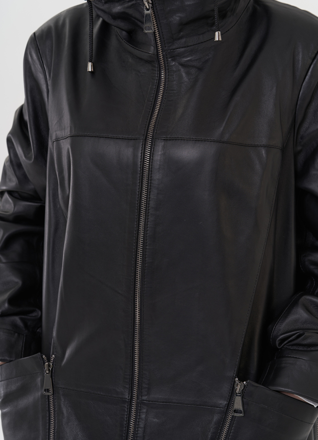 Кожаный плащ с капюшоном модель № 26955 универмаг малина