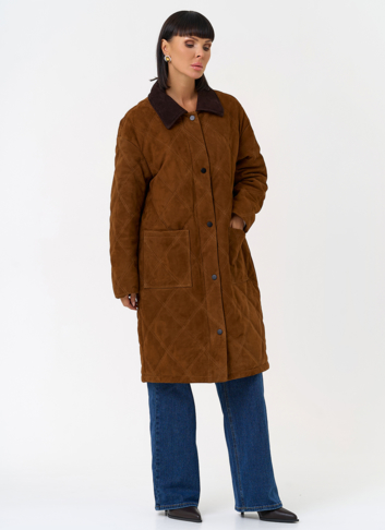 Женский пуховик из натуральной замши 