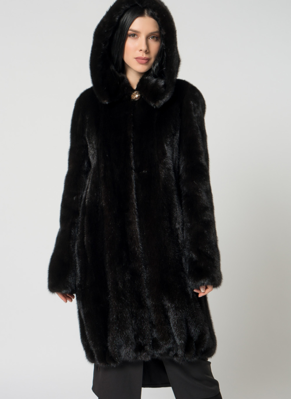 Норковая шуба с капюшоном