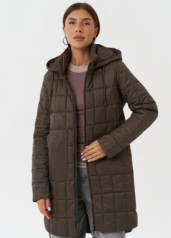 Стеганое пальто с капюшоном модель № 28295 универмаг малина