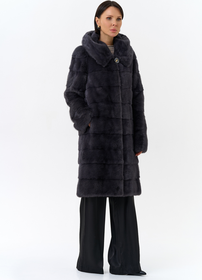 Норковая шуба в цвете графит с капюшоном  модель № 24954 универмаг малина