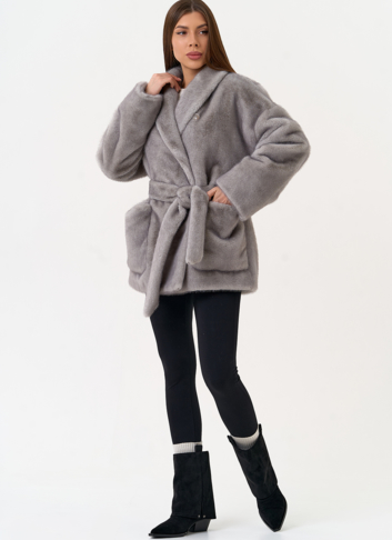 Женская шуба из эко меха с воротником шаль