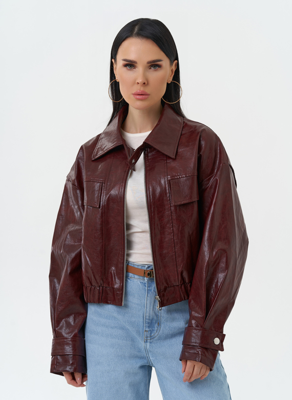 Куртка бомбер из эко кожи бордового цвета