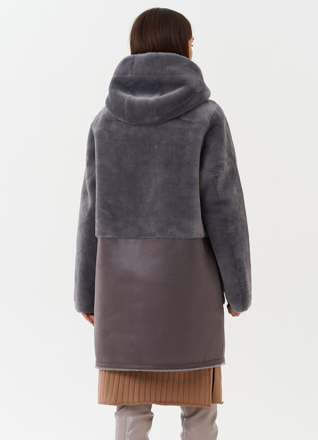 Двухсторонняя эко дубленка с капюшоном модель № 27764 универмаг малина