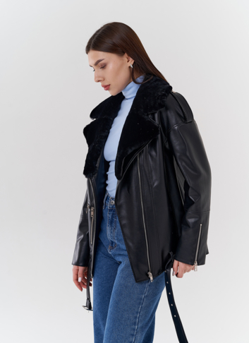 Куртка-косуха из эко кожи на утеплителе с натуральным мутоном