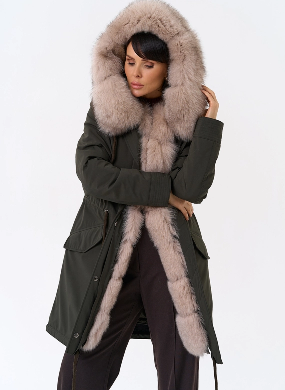 Женская парка с капюшоном из меха песца фото