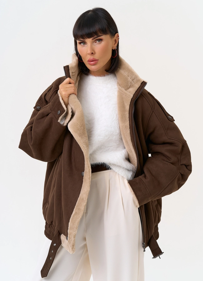 Женский бомбер из эко замши с воротником стойкой модель № 31533 универмаг малина