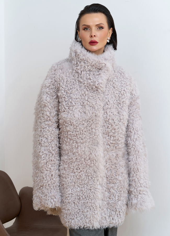 фото Женская двухсторонняя дубленка с воротником стойкой модель № 31849