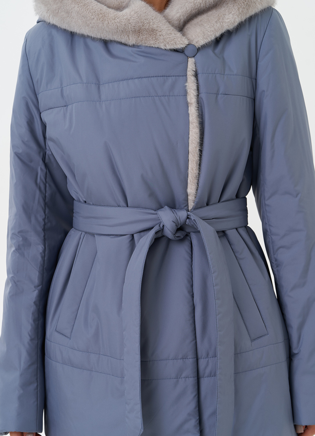 Куртка с капюшоном из эко меха модель № 28837 универмаг малина